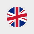 UK or British circle flag icon. Waving United Kingdom and England symbol. Vector illustration. Royalty Free Stock Photo